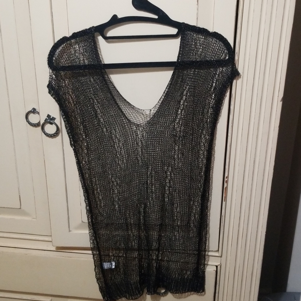 Black See Thru Knit Top Beach COVER